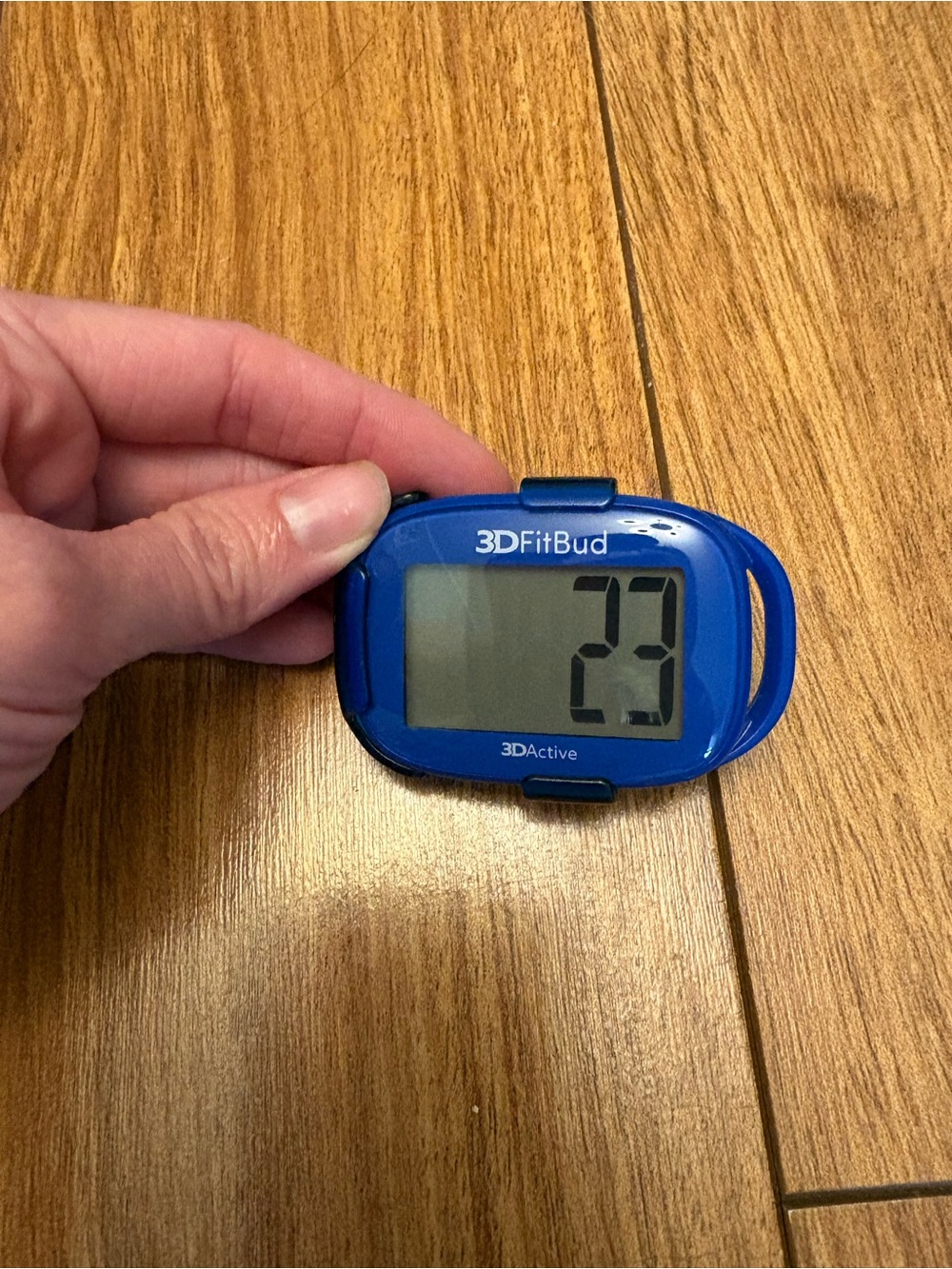 Blue Pedometer 3D FitBud easy handheld step counter